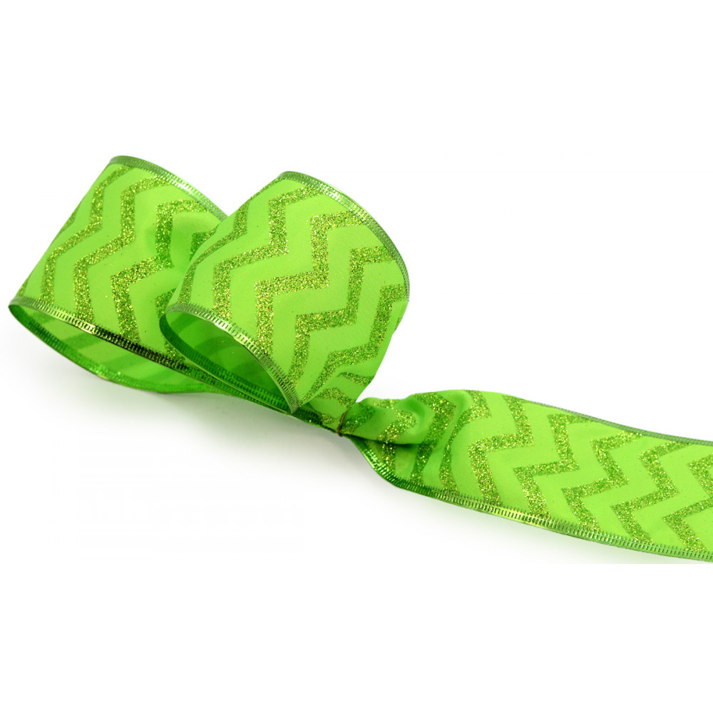 2.5 Satin Vertical Glitter Lines Ribbon: Sage Green (10 Yards)