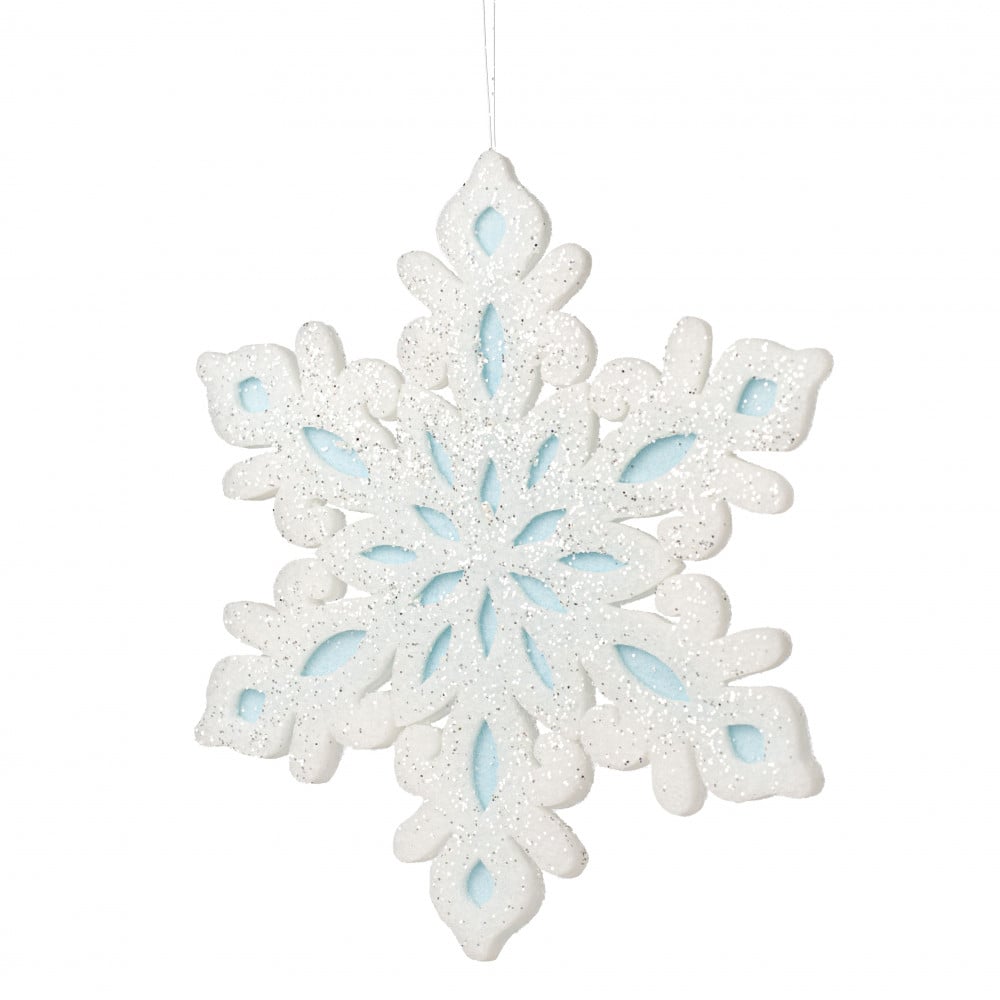 12 Glittered Felt & Foam Snowflake Ornament: Light Blue