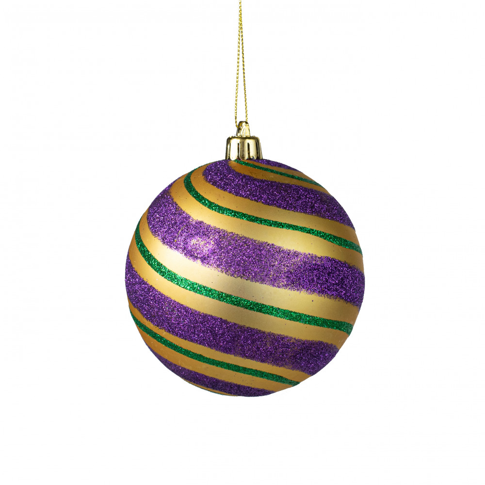 100MM Diagonal Glitter Stripe Ball Ornament: Mardi Gras [HG1054] 