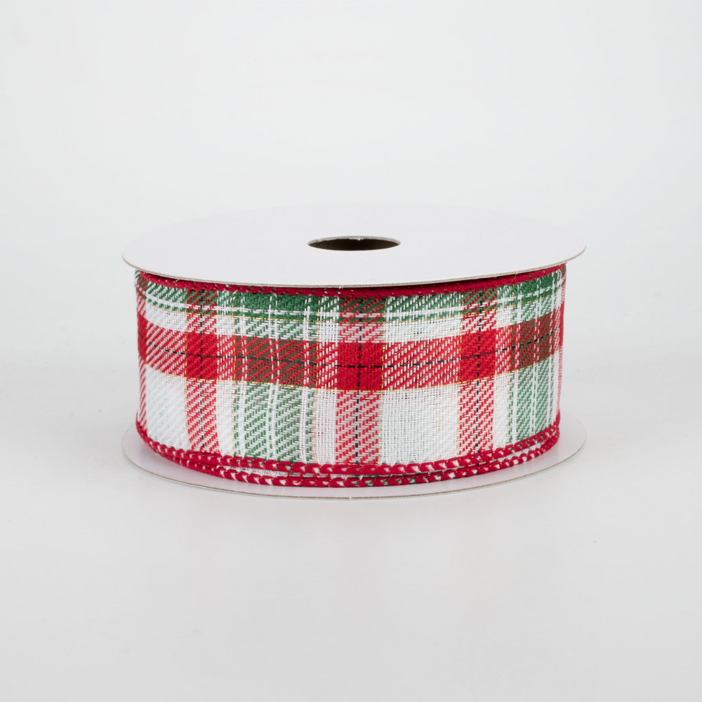 4”x 10 Yard Red/Green/White Plaid Ribbon - Cranberry Christmas Ribbon
