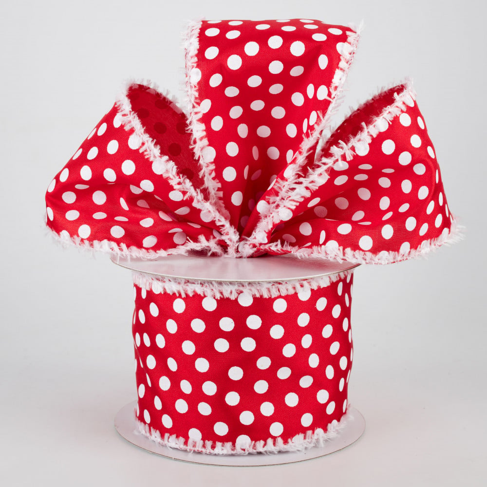 Red & White Polka Dot Christmas Ribbon Glitter Wired Edges 2.5" Wide x 10 Yards 
