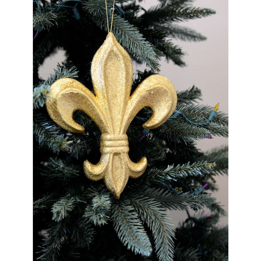 Christmas Tree Ornament C018# Fabric Cream Beaded Royal Fleur De Lis 