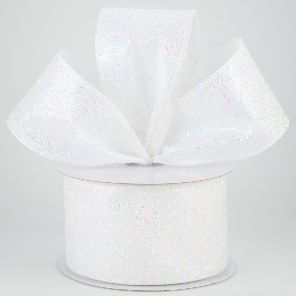Glitter Metallic Streaks Ribbon - White/Silver - 2.5 x 10yd
