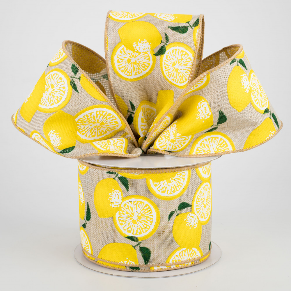 2.5 Linen Lemon Flower Ribbon: Natural (10 Yards) [41245-40-14] 