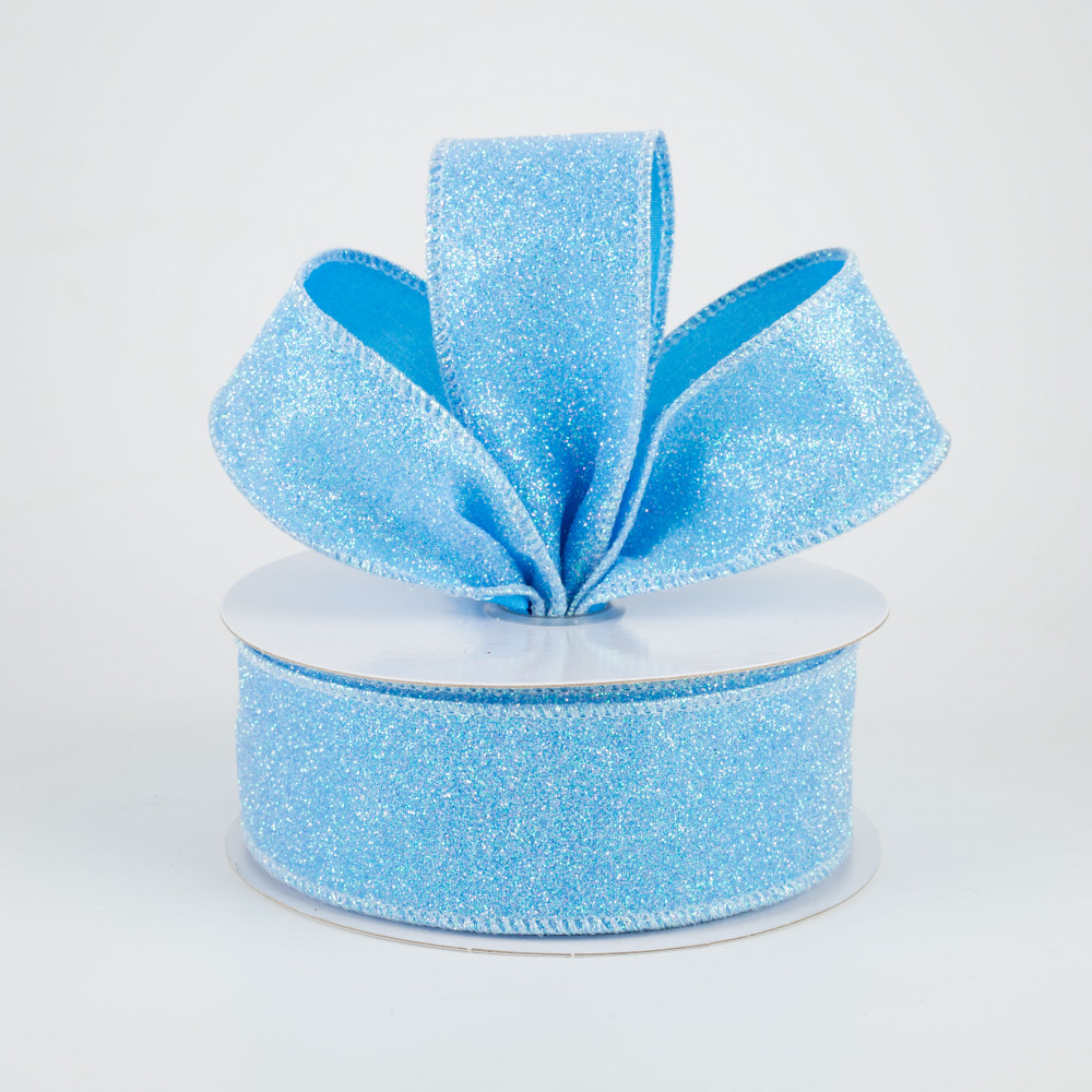1.5 Iridescent Glitter Misted Satin Ribbon: Light Blue (50 Yards