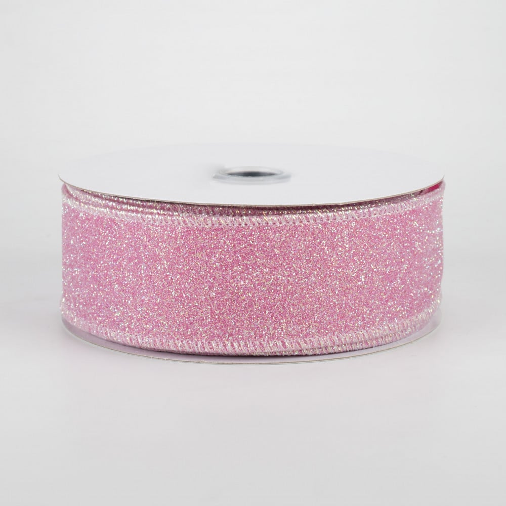 1.5 Iridescent Glitter Satin Ribbon: Pink (10 Yards)