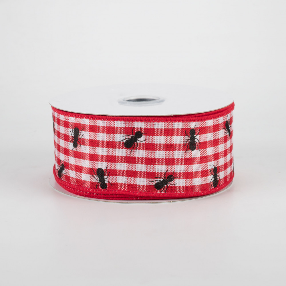 1.5 Picnic Ants Gingham Ribbon: Red (10 Yards)