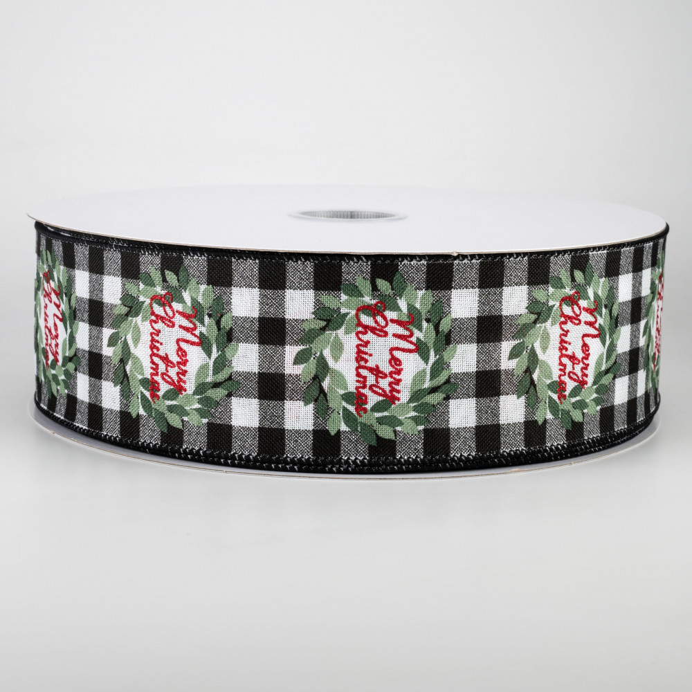 SALE! Black & White Wired Buffalo Check Ribbon Roll, #40, 10 yards -  Ladybug Wreaths Shop