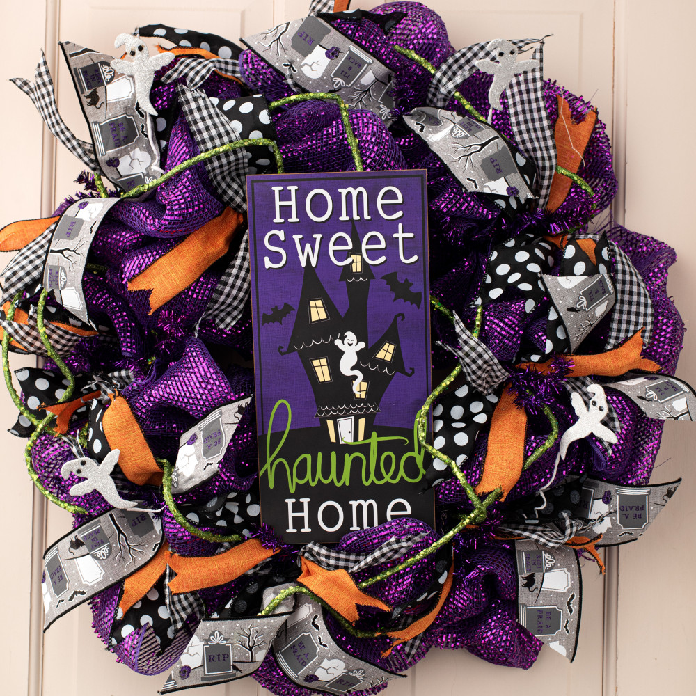 Home Sweet Haunted Home Mirrored Tin Sign Bats Black 35x45cm 