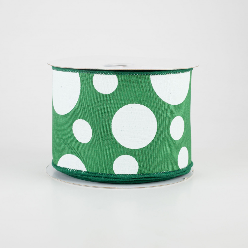 Sage Green & Gold Polka Dot Wired Craft Ribbon 1.5 x 27 Yards