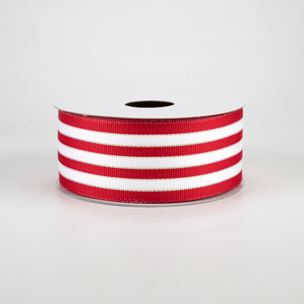 2.5 Stripe Grosgrain Wired Ribbon: Red & White (10 Yards)