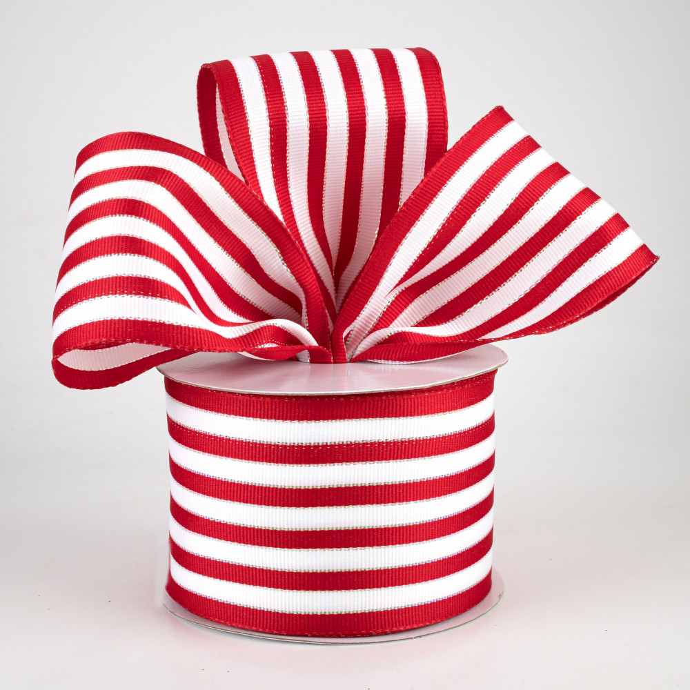 Raz 2.5 Red and White Striped Wired Christmas Ribbon R4071775