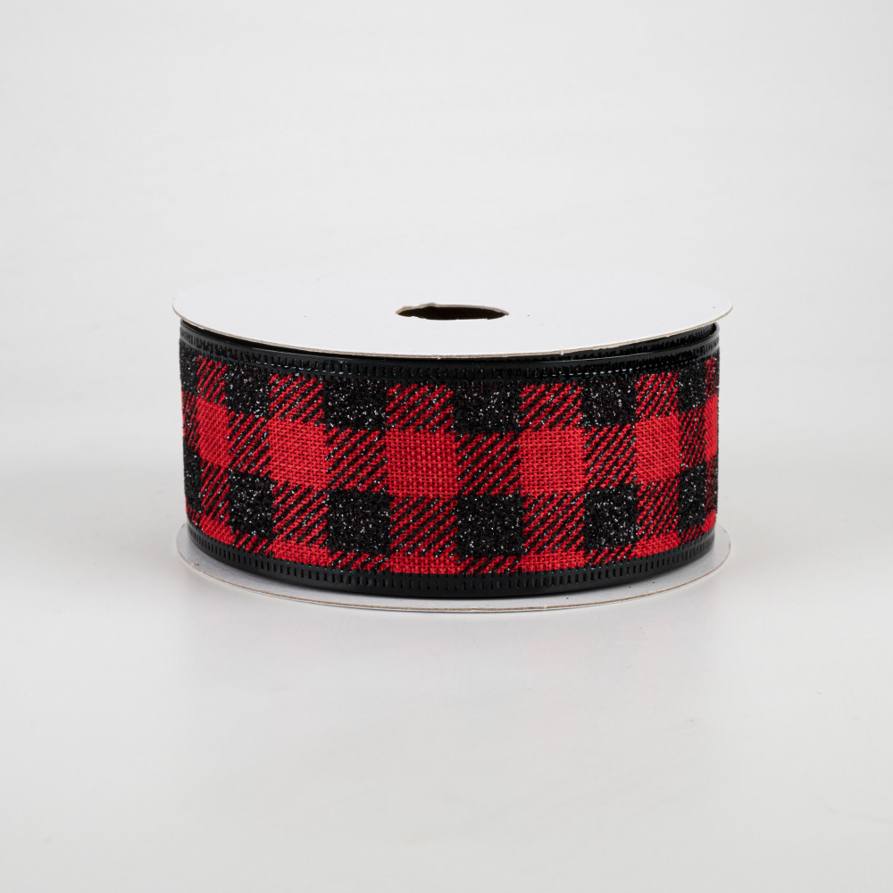 Lumberjack Ribbon, 2.5 Wide x 25 Yards, Black Red Buffalo Check Ribbon - Lightw