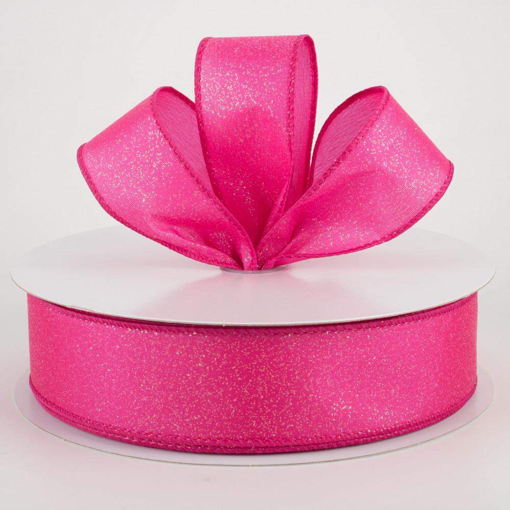 1.5 Iridescent Glitter Misted Satin Ribbon: Fuchsia Pink (50 Yards)
