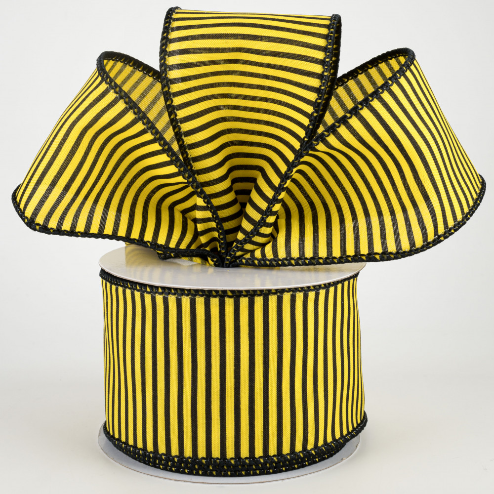 2.5 Horizontal Thin Stripes Ribbon: Yellow & Black (10 Yards)