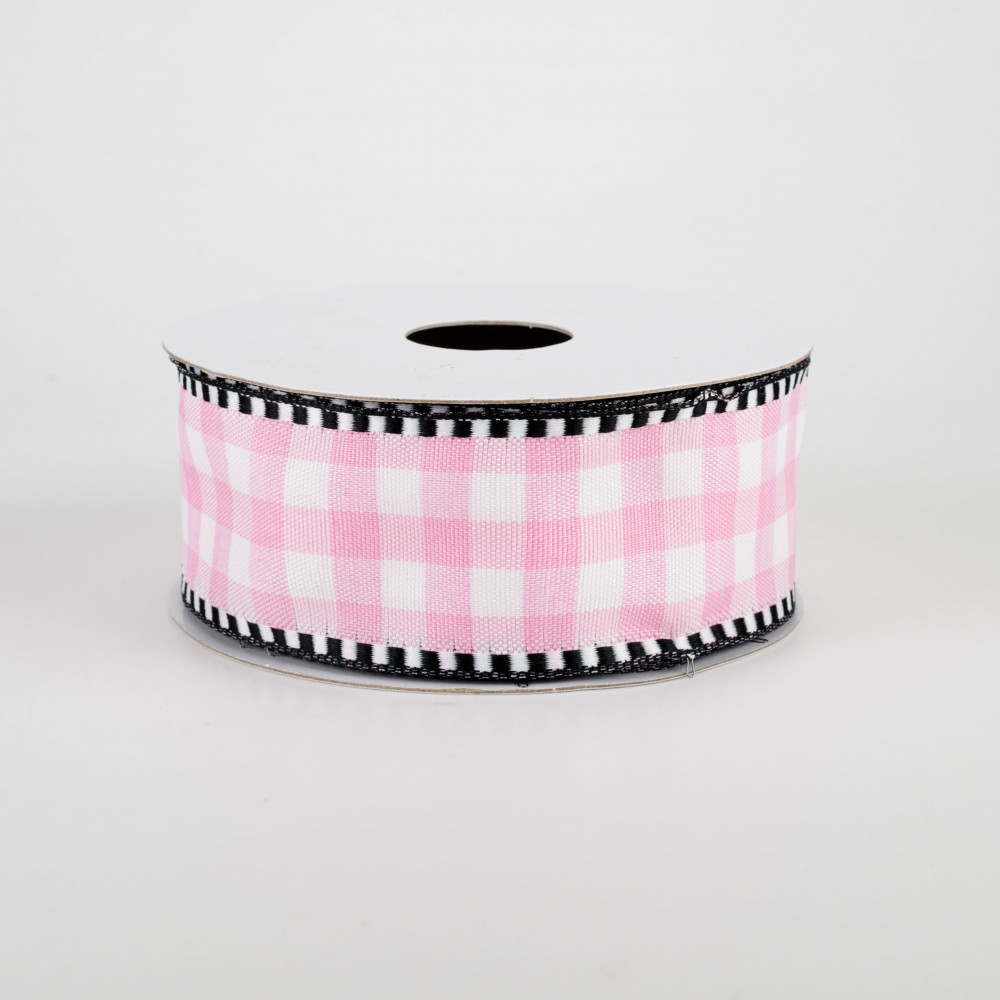  Plaid Check Wired Edge Ribbon - 10 Yards (Light Pink, White,  1.5 Inches)