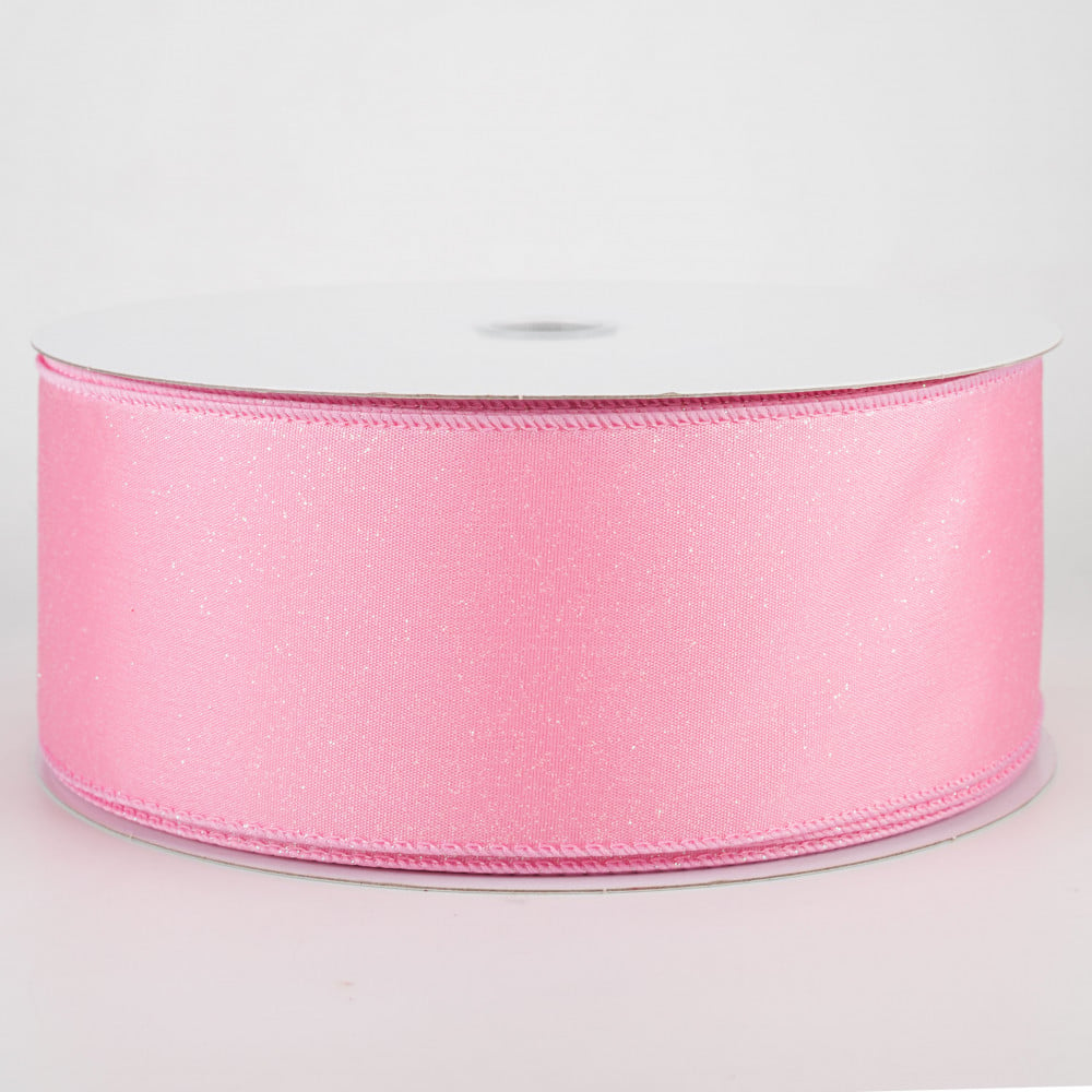 2.5 Iridescent Glitter Misted Satin Ribbon: Pink (50 Yards)