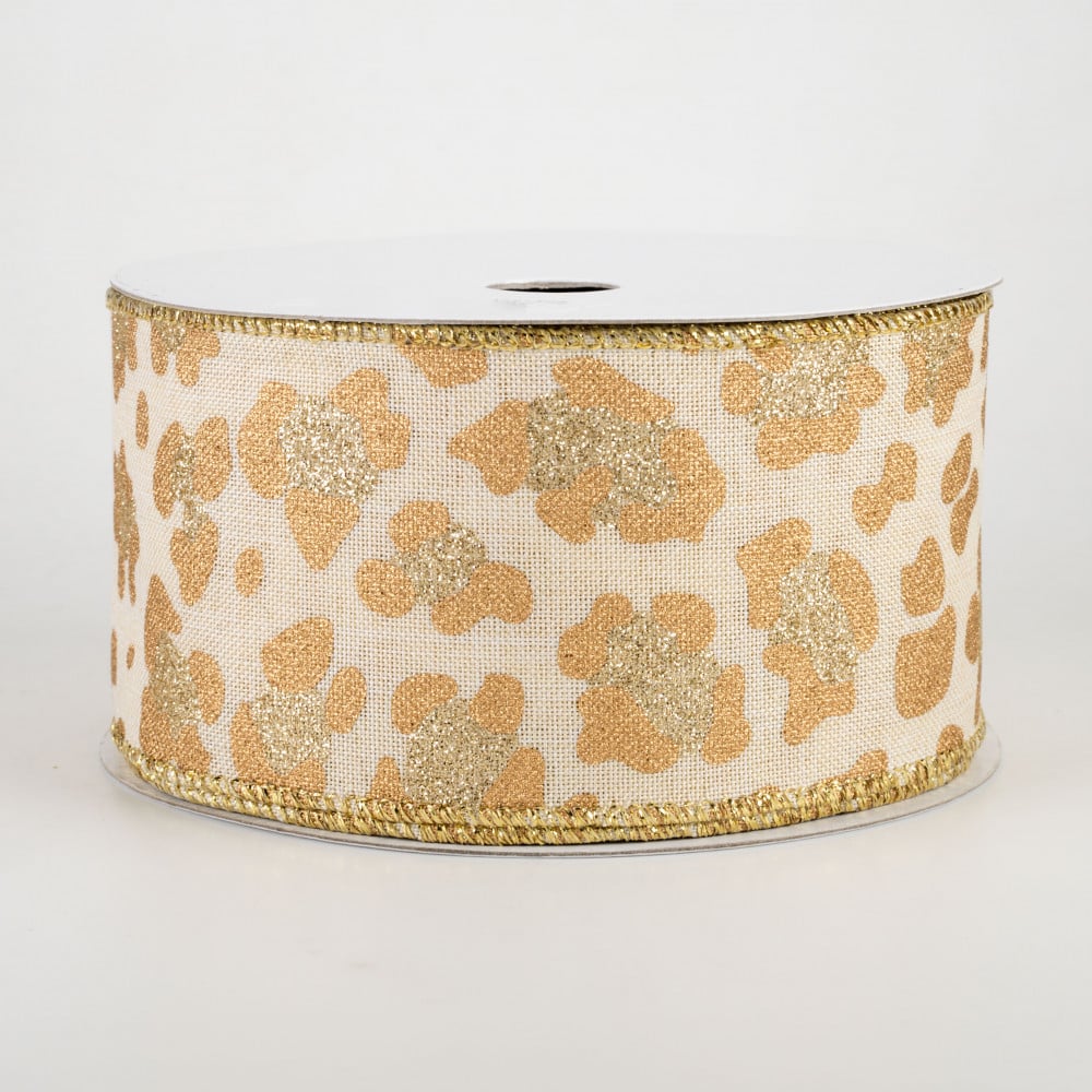 Reliant Linen Wired Leopard Print Ribbon, 10yd.