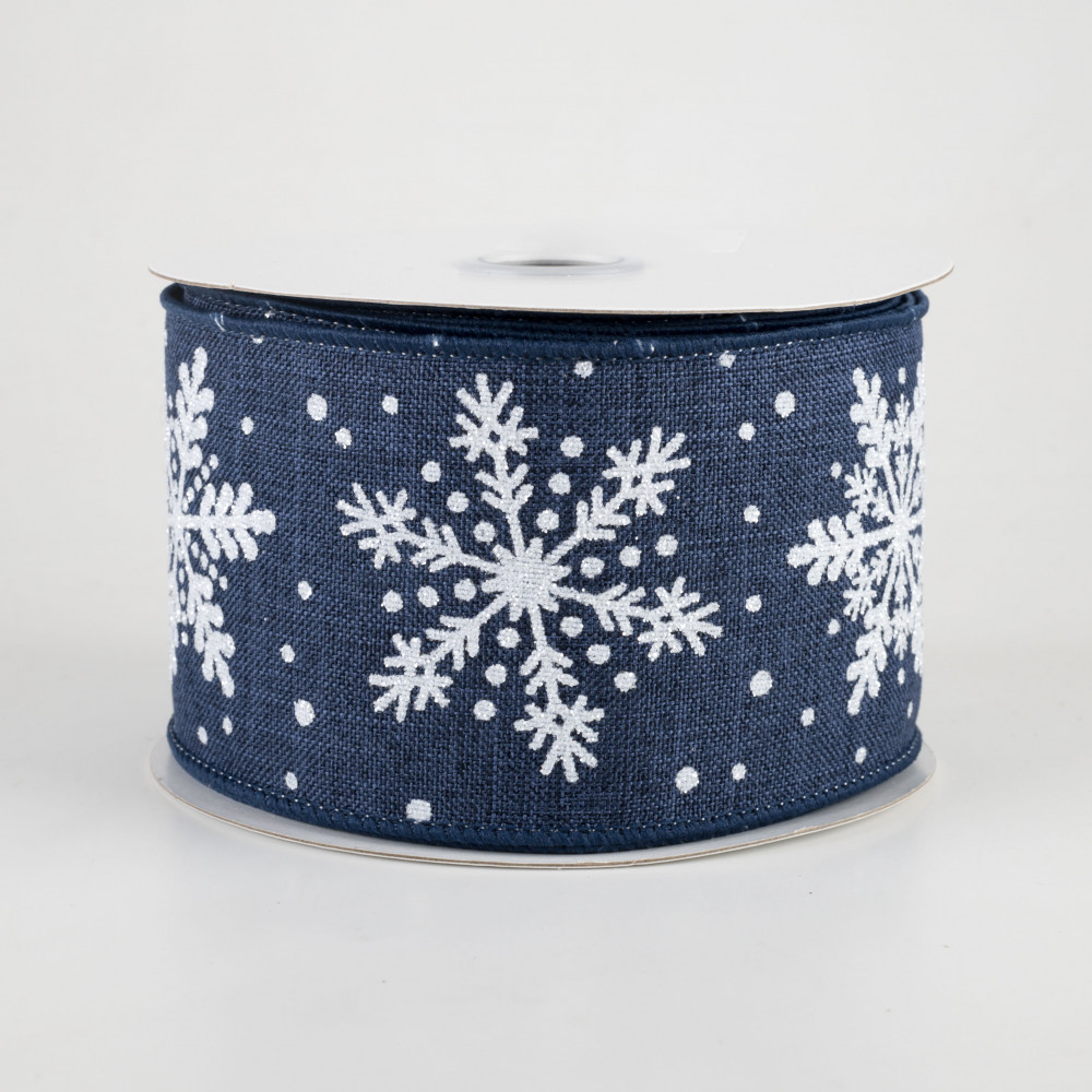 2.5 Glittered Snowflakes Ribbon: Navy Blue (10 Yards)