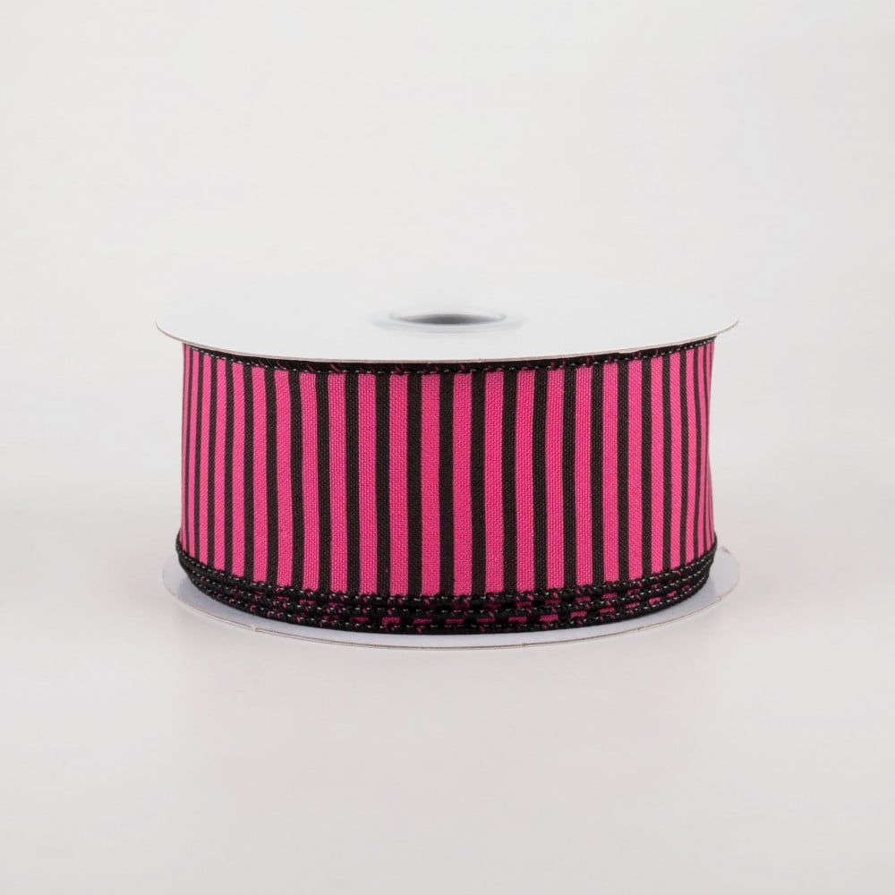 1.5 Horizontal Thin Stripes Ribbon: Hot Pink & Black (10 Yards)  [RGC119311] 