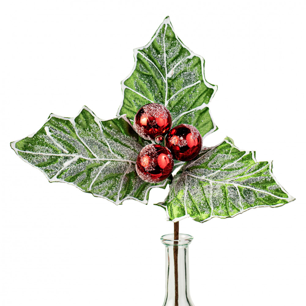 13 Jumbo Frost Holly Berry Pick: Green, Red, White