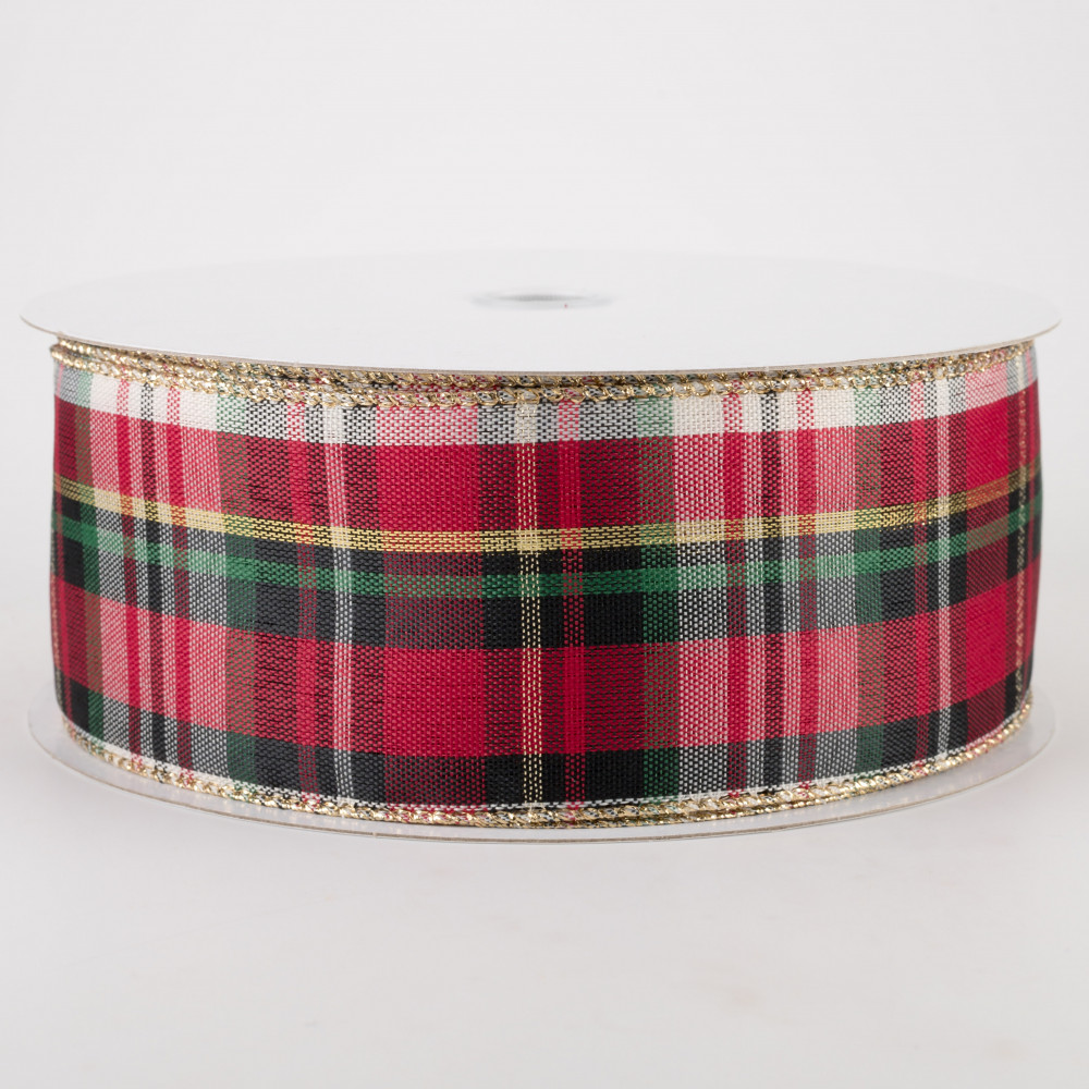 Modern Plaid Red & Green Wired Ribbon, 2-1/2 Wide, 50 Yards | Bakedeco