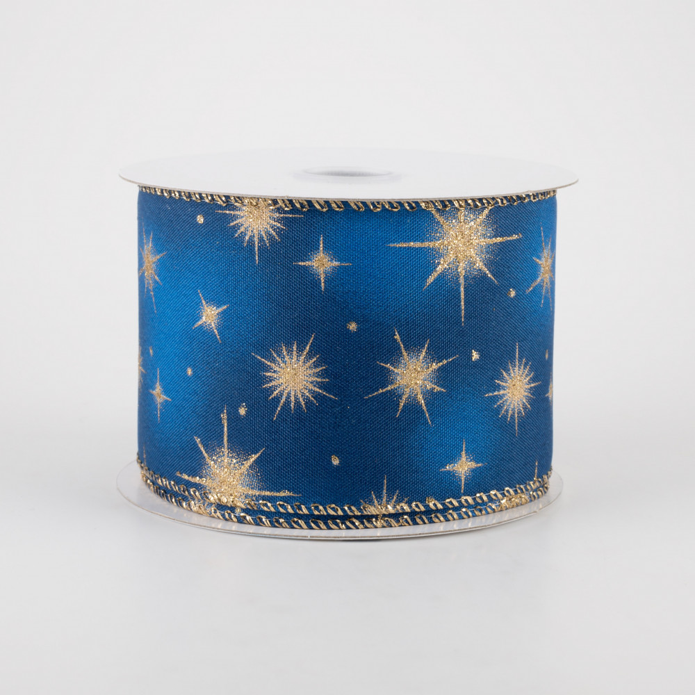 2.5 Navy Blue Satin Ribbon with Gold Glitter in a Sunrise Horizon Pat –  Perpetual Ribbons