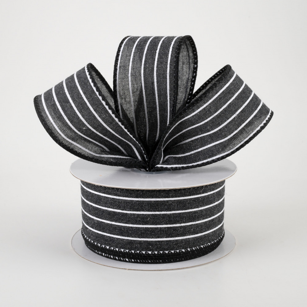 Royal Burlap/thin Stripe Ribbon Black, 1.5 Width Ribbon, Black and White  Striped Edge Ribbon, Black Halloween Ribbon, Valentine Ribbon 