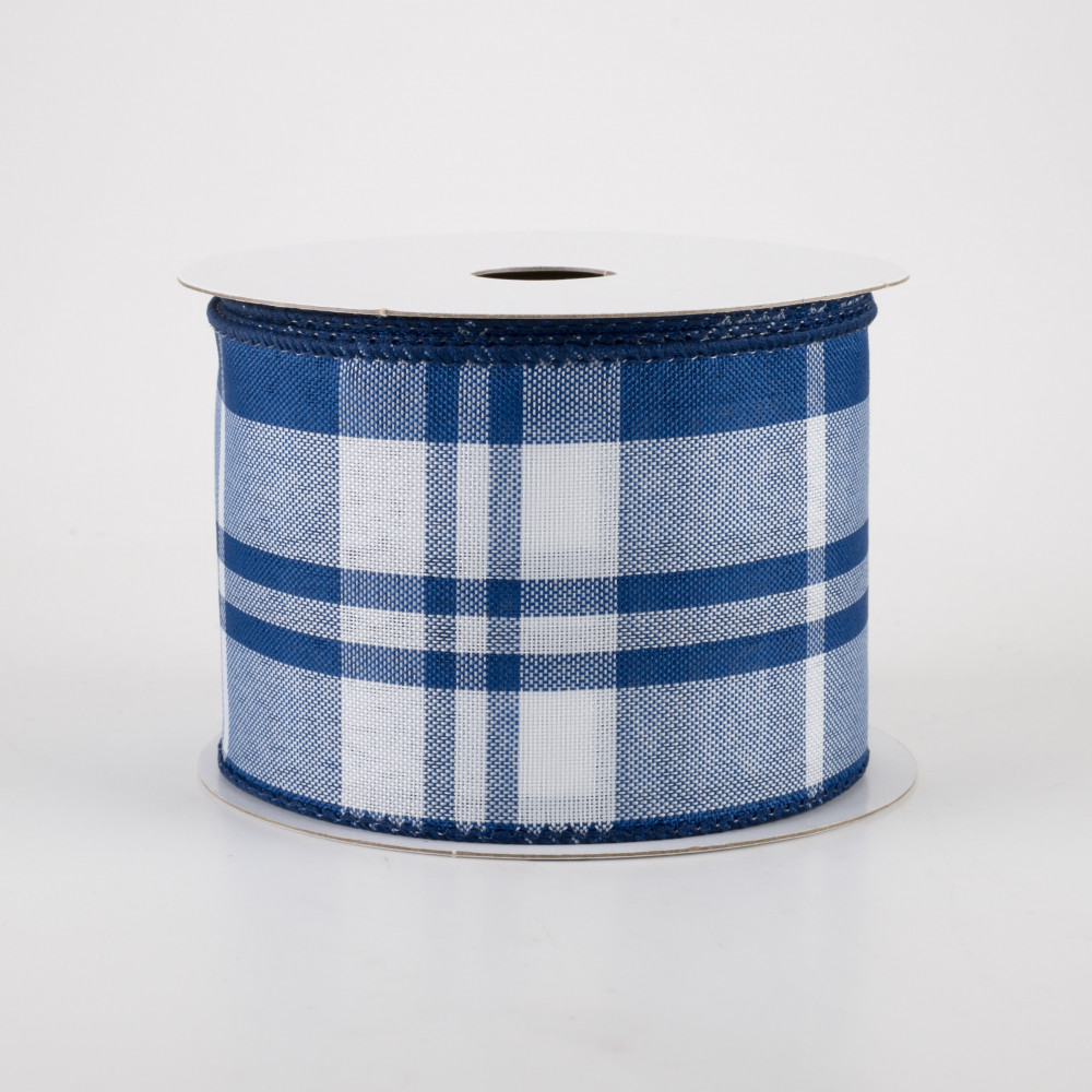 4 X 10 Yds Blue and White Plaid Wired Ribbon - Amber Marie and Company