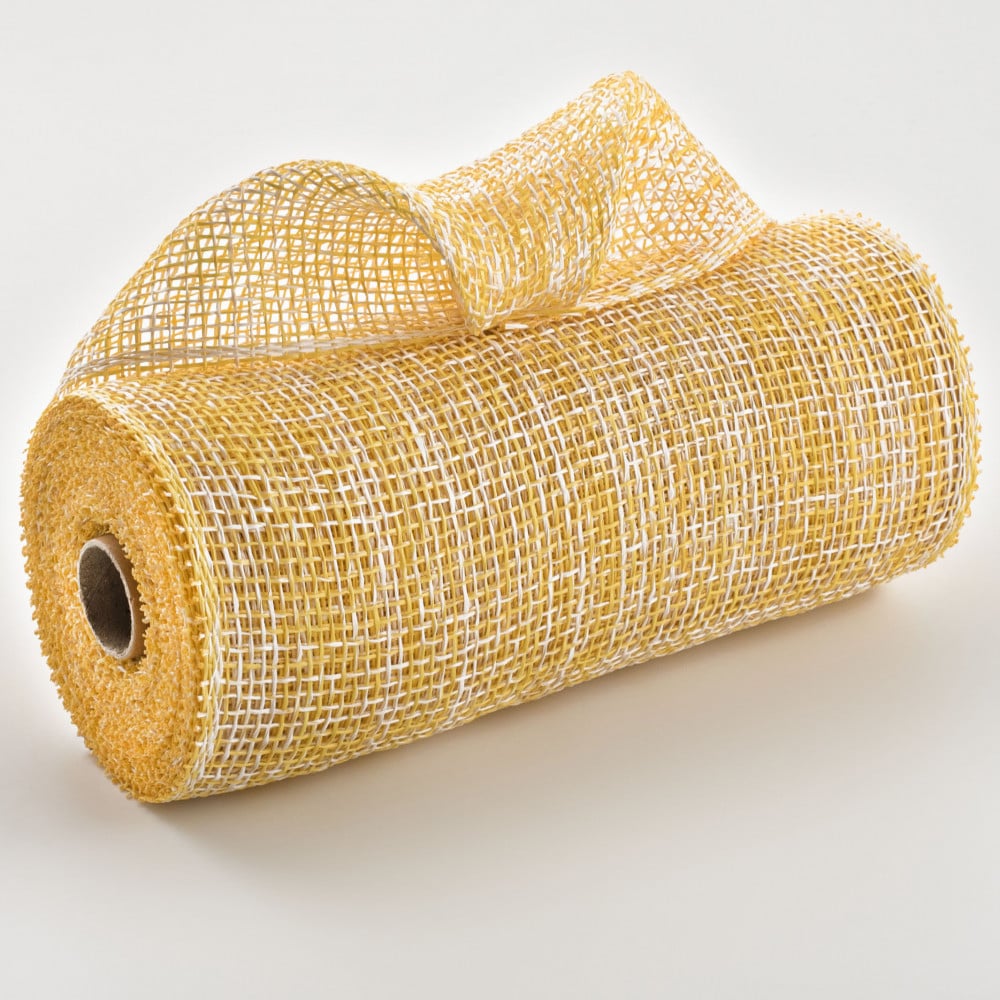  Poly Burlap mesh 10 inches Deco mesh 10 inch Rolls Clearance  Burlap 5 Yards (Yellow)