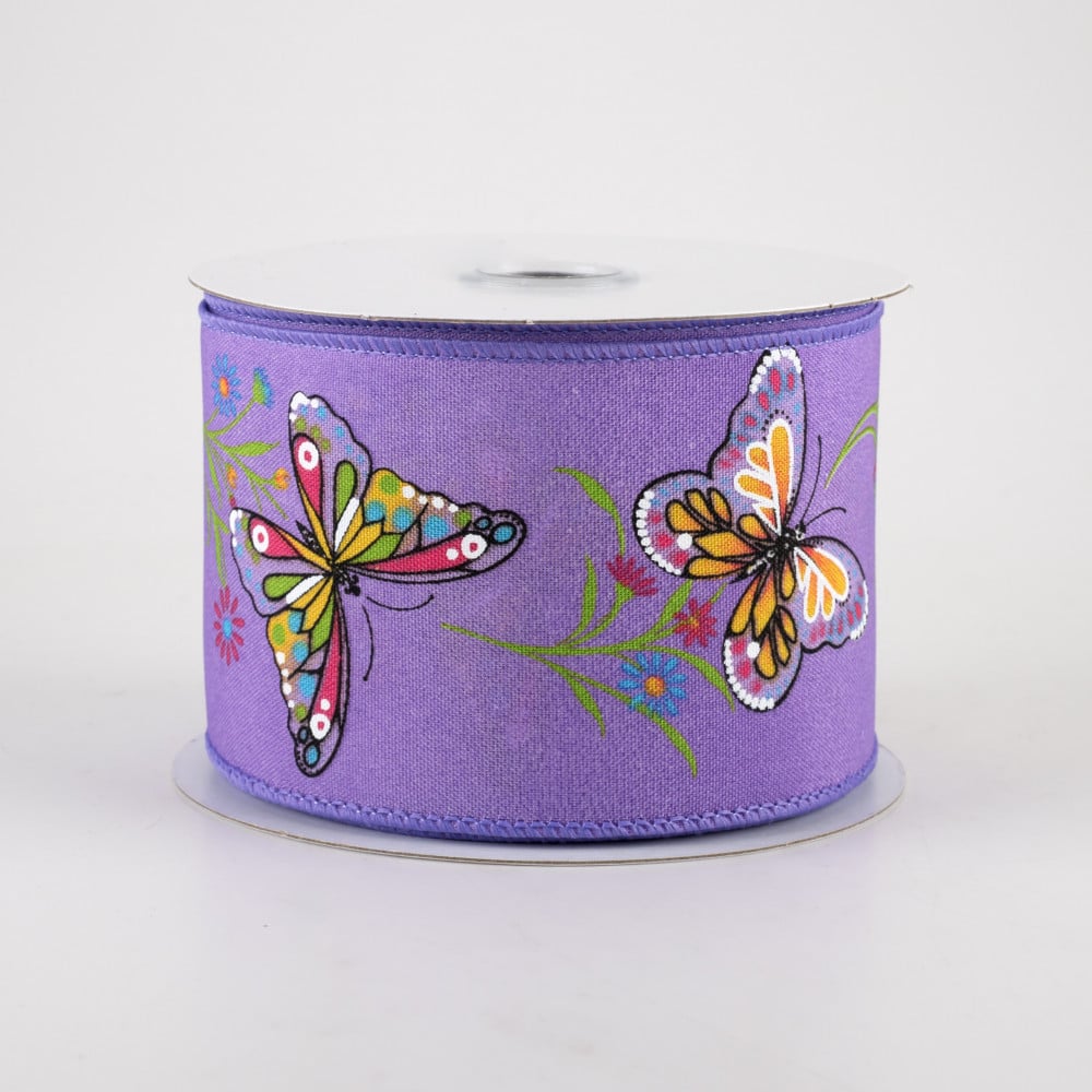Floral Wired Edge Ribbon 1 Inch X 5 Yards Butterfly Spring Summer
