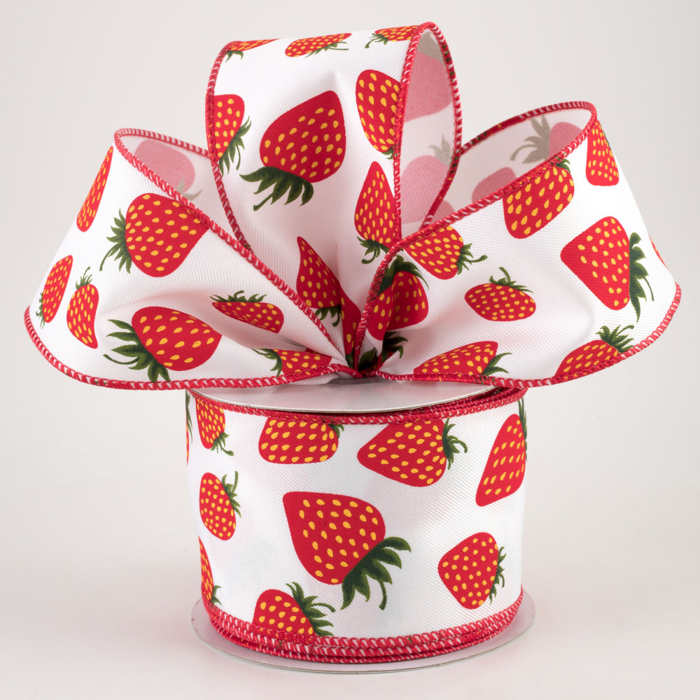 Strawberry Ribbon, Fruit Ribbon, Spring Ribbon, Summer Ribbon, Burlap  Ribbon, Wreath Ribbon, Red Ribbon, 1 1/2”, 10 Yard, Bow Ribbon