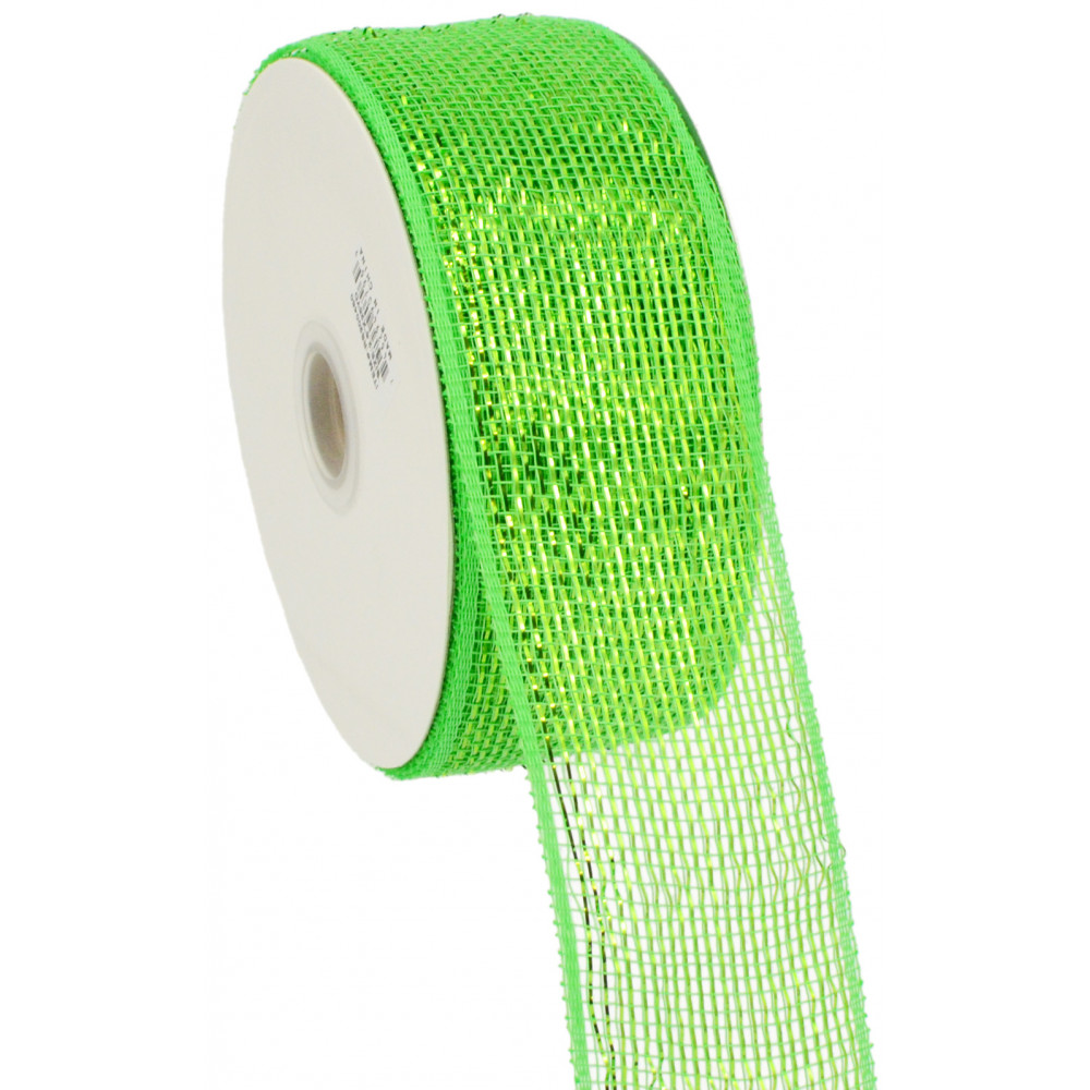 Green - Metallic Deco Mesh Ribbons ( 4 Inch x 25 Yards )