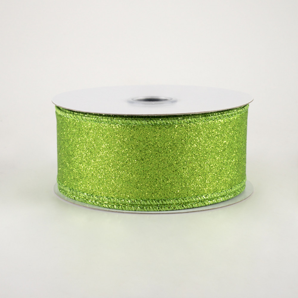 Green Ribbon, Lime Green Ribbon, Green Metallic Ribbon, Christmas Ribbon, 1  1/2 Ribbon, Wired Ribbon, 10 Yard Roll 