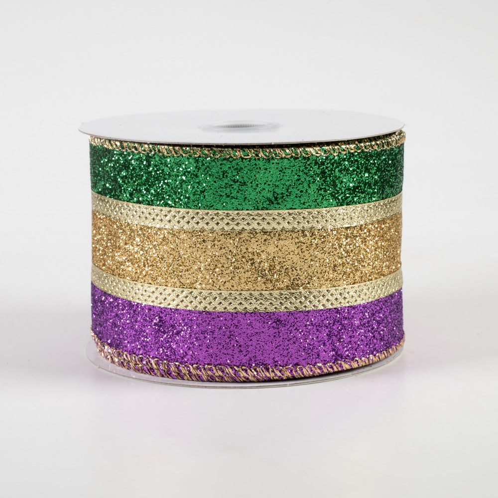 2.5 Glitter Stripe Ribbon: Mardi Gras (10 Yards)