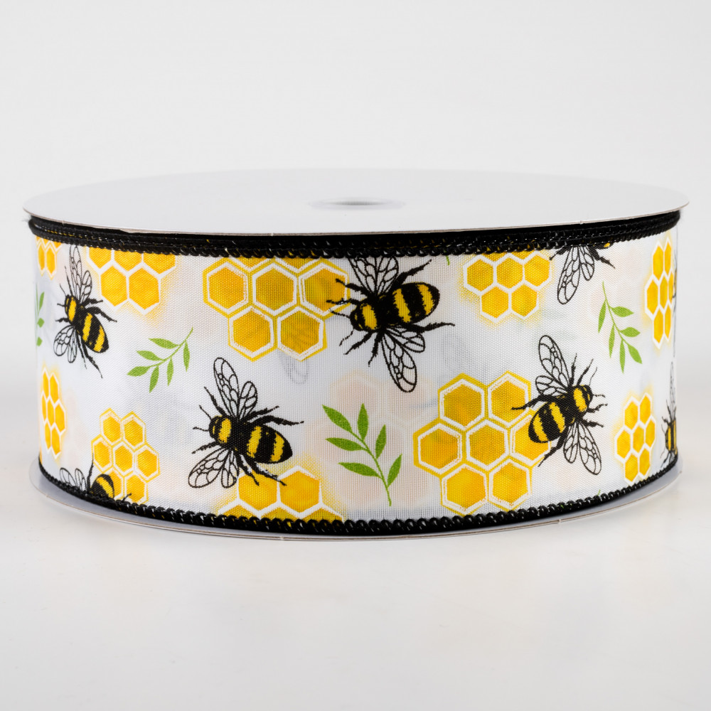 2.5 Honeycomb Bee Satin Ribbon (10 Yards)