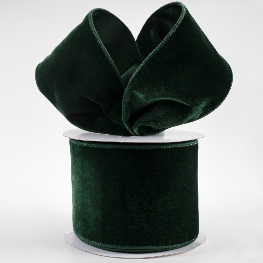10 Yds - 4” Wired Hunter Green Velvet Ribbon With A Satin Hunter Green  Backing