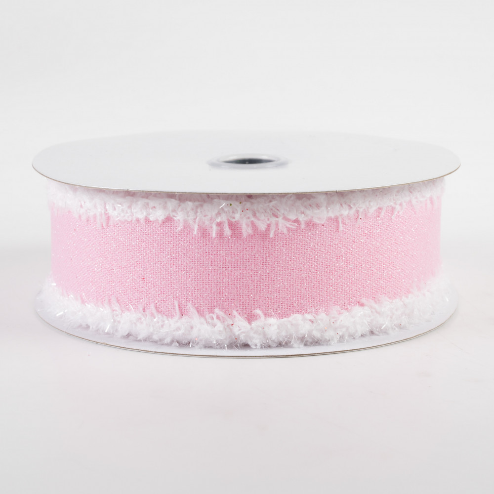 1.5 Crystal Shine Fuzzy Edge Ribbon: Pink & White (10 Yards)