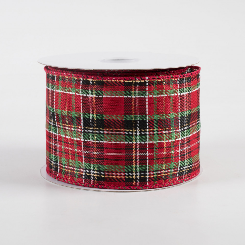 2.5 Traditional Plaid Ribbon: Red, Green, Gold, Black, White (10 Yards)