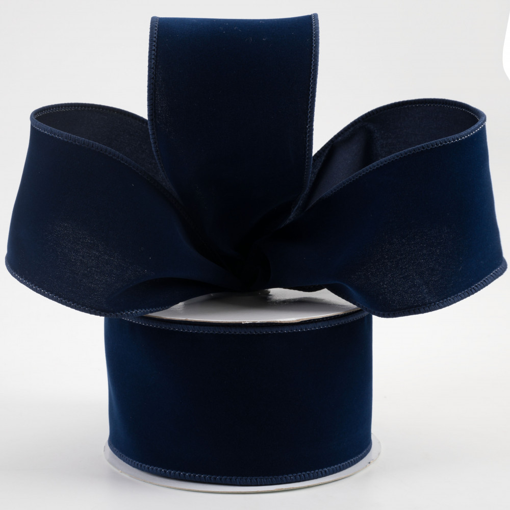 2.5 Wired Velvet Ribbon: Navy Blue (10 Yards)