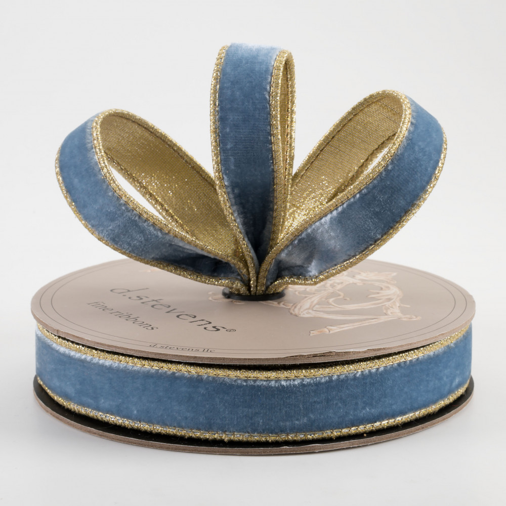 D Stevens Cobalt Blue Gold Velvet Designer Christmas Ribbon Wired -  Fabulous Fairytales