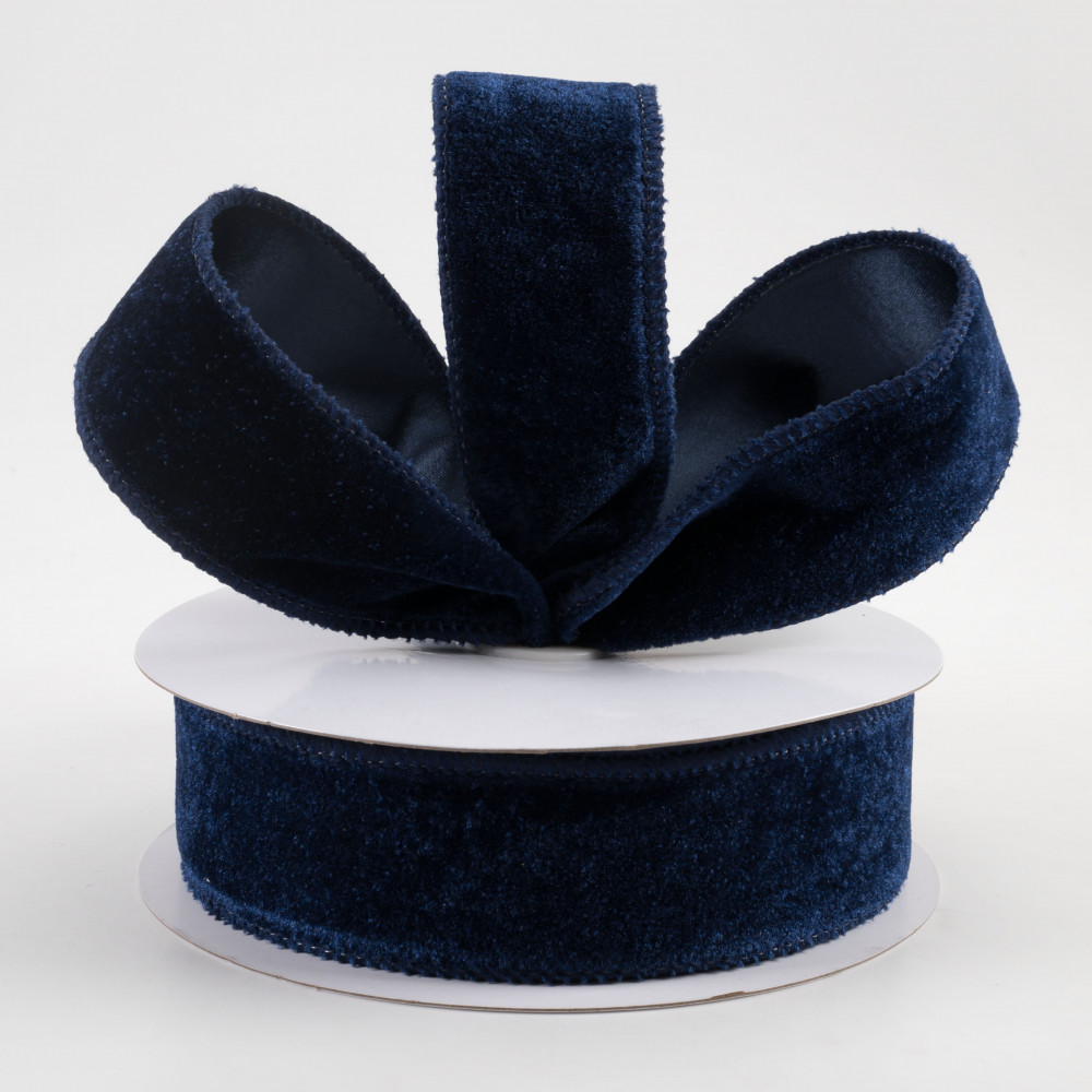 1.5 Wired Velvet Ribbon: Navy Blue (10 Yards)
