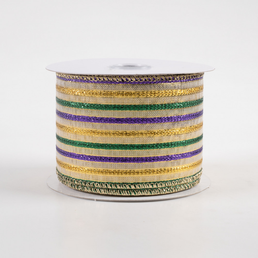 1.5 Glitter Mist Ribbon: Purple, Green, Gold (10 Yards)