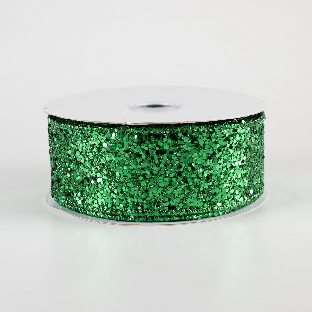 1.5 Lustrous Glitter Ribbon: Emerald Green (10 Yards)