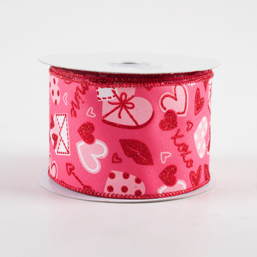 2.5 Valentine Graphics Ribbon: Hot Pink, Pink, Red (10 Yards)