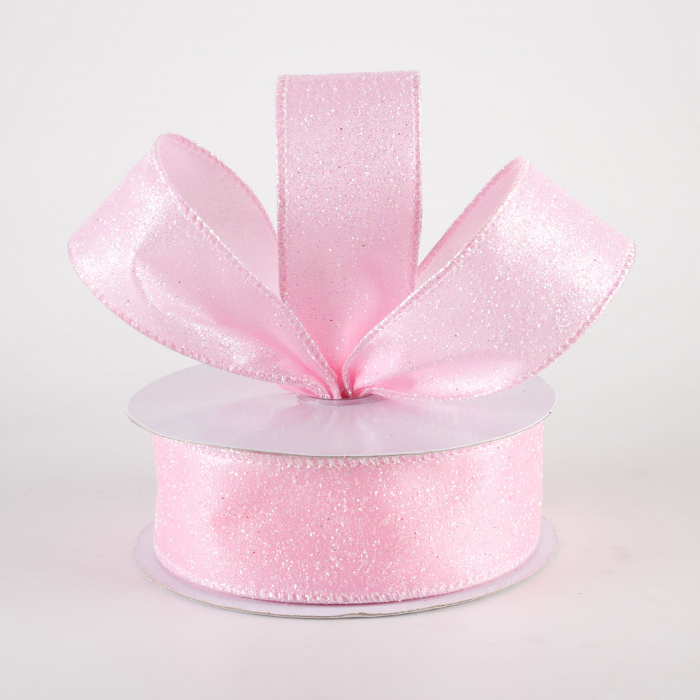 1.5 Iridescent Glitter Satin Ribbon: Light Pink (10 Yards