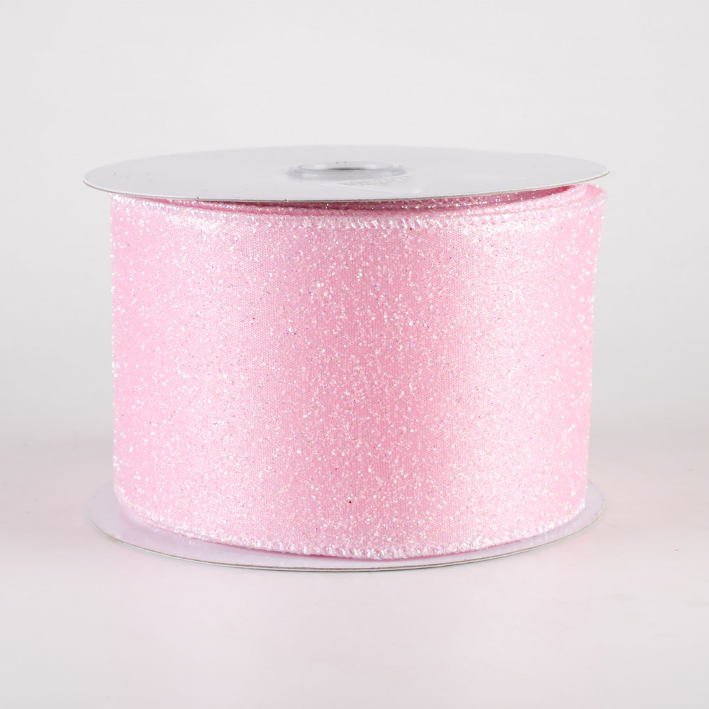 2.5 Iridescent Glitter Satin Ribbon: Light Pink (10 Yards)