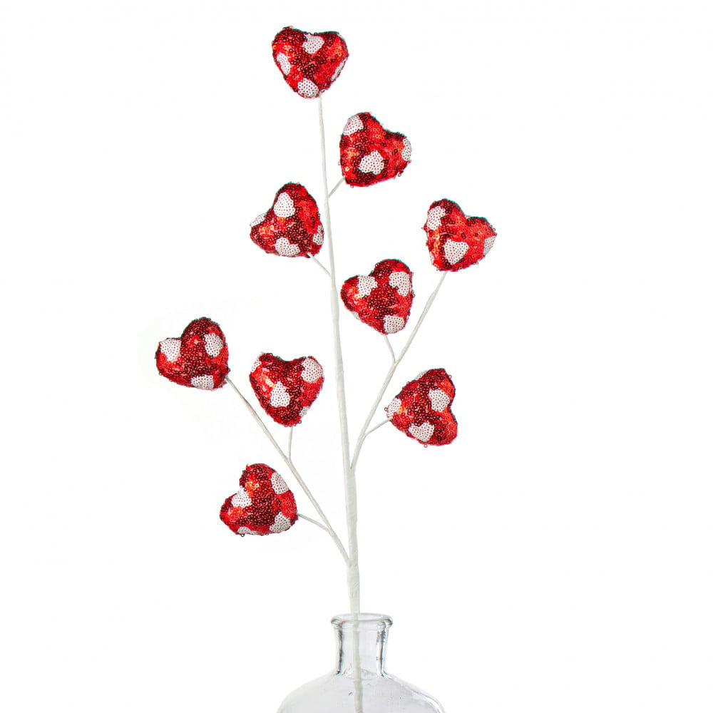 29 Sequin Valentine Heart Spray: Red [40043-RD] 