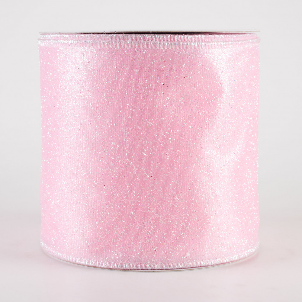 2.5 Iridescent Glitter Satin Ribbon: Light Pink (10 Yards)