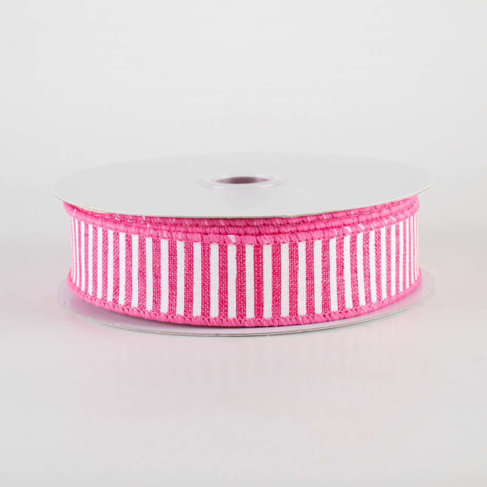 7/8 Horizontal Thin Stripes Ribbon: Hot Pink & White (10 Yards)